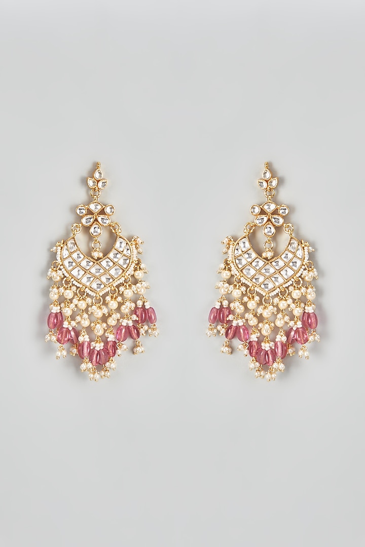 Gold Finish Kundan Polki Chandbali Earrings by VASTRAA Jewellery at Pernia's Pop Up Shop