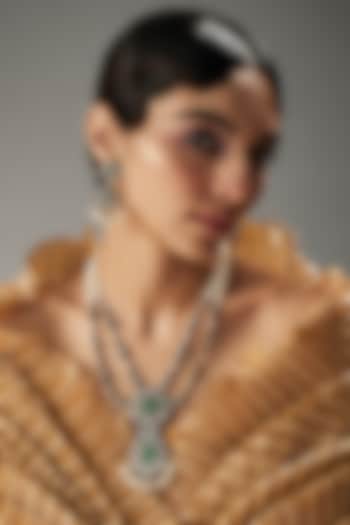 Gold Finish Kundan Polki & Green Stone Long Necklace Set by VASTRAA Jewellery at Pernia's Pop Up Shop