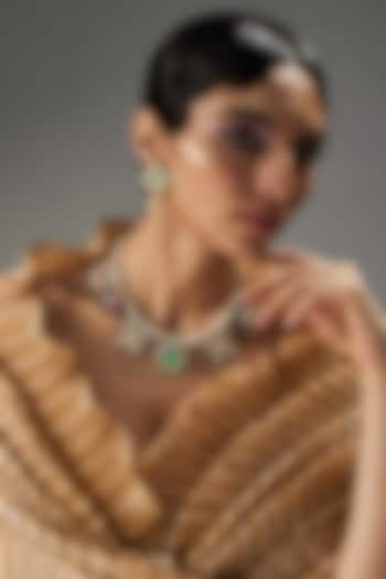 Gold Finish Kundan Polki & Multi-Colored Stone Necklace Set by VASTRAA Jewellery at Pernia's Pop Up Shop