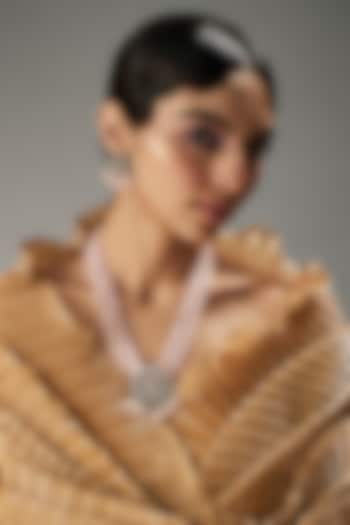 Gold Finish Kundan Polki & Pink Stone Long Necklace Set by VASTRAA Jewellery at Pernia's Pop Up Shop