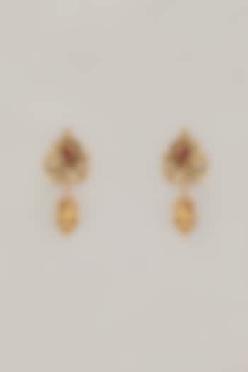 Gold Finish Ruby Synthetic Stone Stud Earrings by VASTRAA Jewellery at Pernia's Pop Up Shop