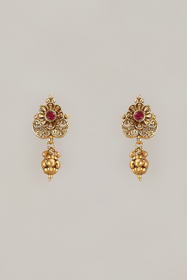 Gold Finish Ruby Synthetic Stone Stud Earrings by VASTRAA Jewellery at Pernia's Pop Up Shop