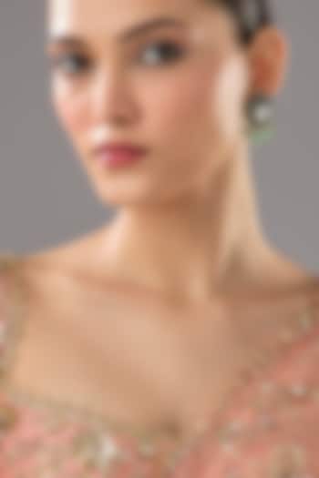 Gold Finish Jade Stone Stud Earrings by VASTRAA Jewellery at Pernia's Pop Up Shop