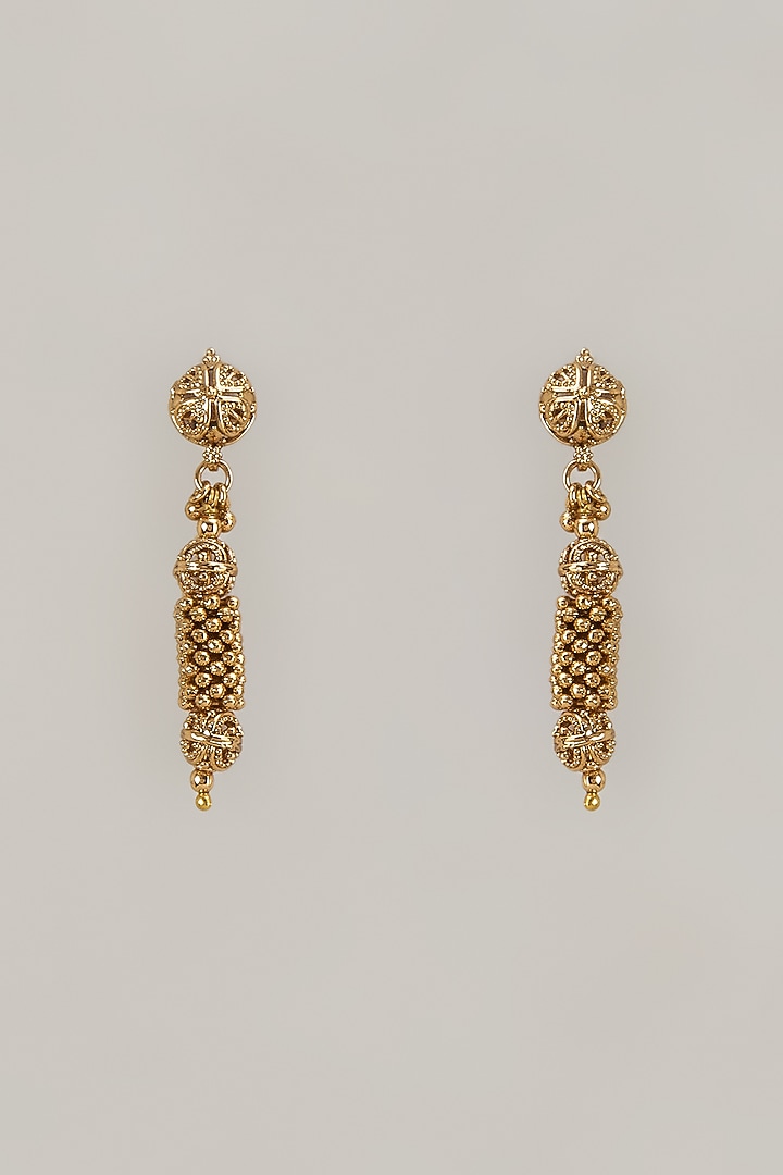 Gold Finish Zircon Stud Earrings by VASTRAA Jewellery at Pernia's Pop Up Shop