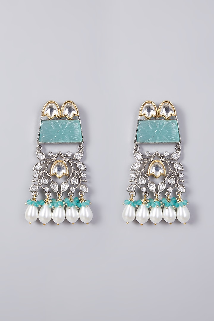 Two Tone Finish Pearl & Pastel Blue Stone Choker Necklace Set by VASTRAA Jewellery at Pernia's Pop Up Shop