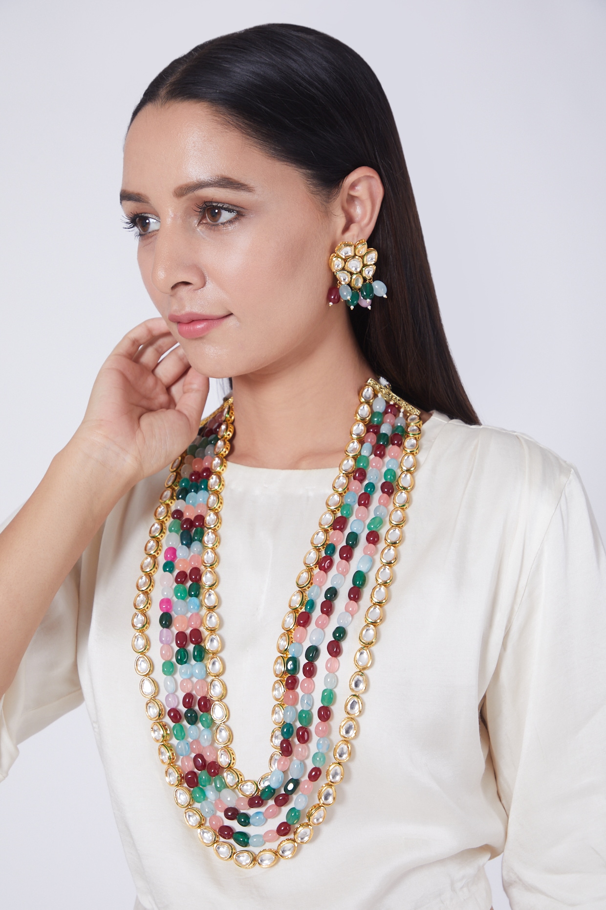 Moti Jhalar Necklace Set | Multi-colour Beads Necklace & Earrings for