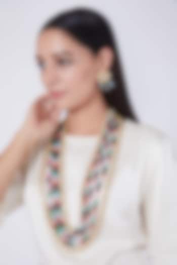 Gold Finish Kundan Polki & Multi Colored Beaded Long Necklace Set by VASTRAA Jewellery