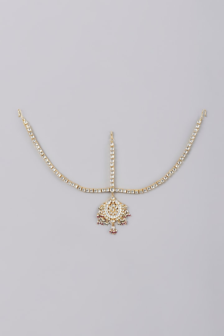 Gold Finish Kundan Polki Mathapatti by VASTRAA Jewellery at Pernia's Pop Up Shop