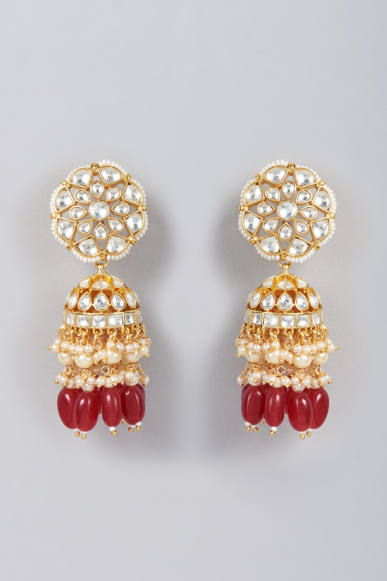 Handcrafted Red Kundan Bead Peach Earring - Kundan Jewellery Online – Niscka