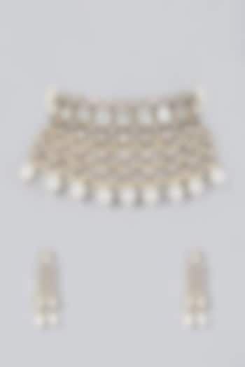 Two Tone Finish Kundan Polki & Zircon Choker Necklace Set by VASTRAA Jewellery