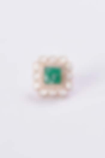 Gold Finish Kundan Polki & Green Stone Ring by VASTRAA Jewellery at Pernia's Pop Up Shop