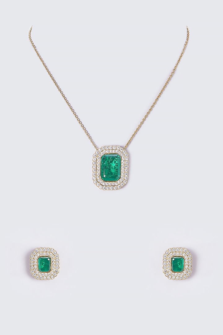 Gold Finish Kundan Polki & Emerald Long Necklace set by VASTRAA Jewellery at Pernia's Pop Up Shop