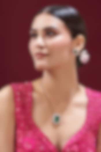 Gold Finish Kundan Polki & Emerald Long Necklace set by VASTRAA Jewellery at Pernia's Pop Up Shop