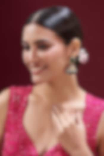 Gold Finish Kundan Polki & Green Stone Jhumka Earrings by VASTRAA Jewellery at Pernia's Pop Up Shop
