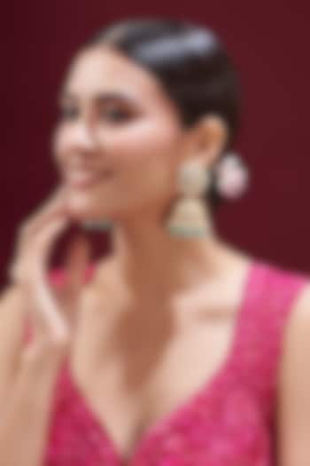 Gold Finish Kundan Polki & Light Blue Stone Jhumka Earrings by VASTRAA Jewellery at Pernia's Pop Up Shop