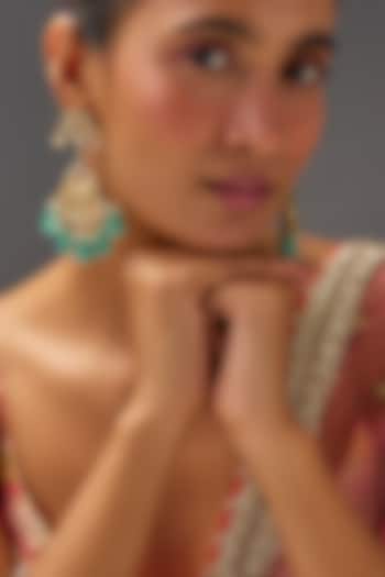 Gold Finish Kundan Polki & Turquoise Beaded Dangler Earrings by VASTRAA Jewellery at Pernia's Pop Up Shop