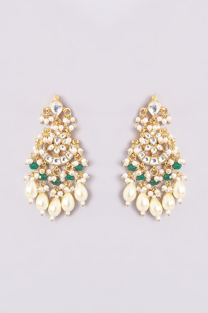 Gold Finish Kundan Polki & Green Stone Long Necklace Set by VASTRAA Jewellery at Pernia's Pop Up Shop
