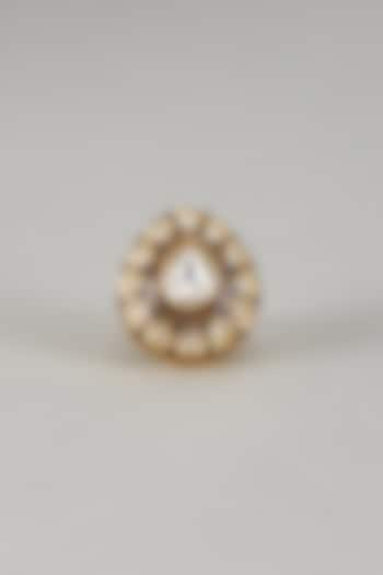 Gold Finish Kundan Polki Ring by VASTRAA Jewellery