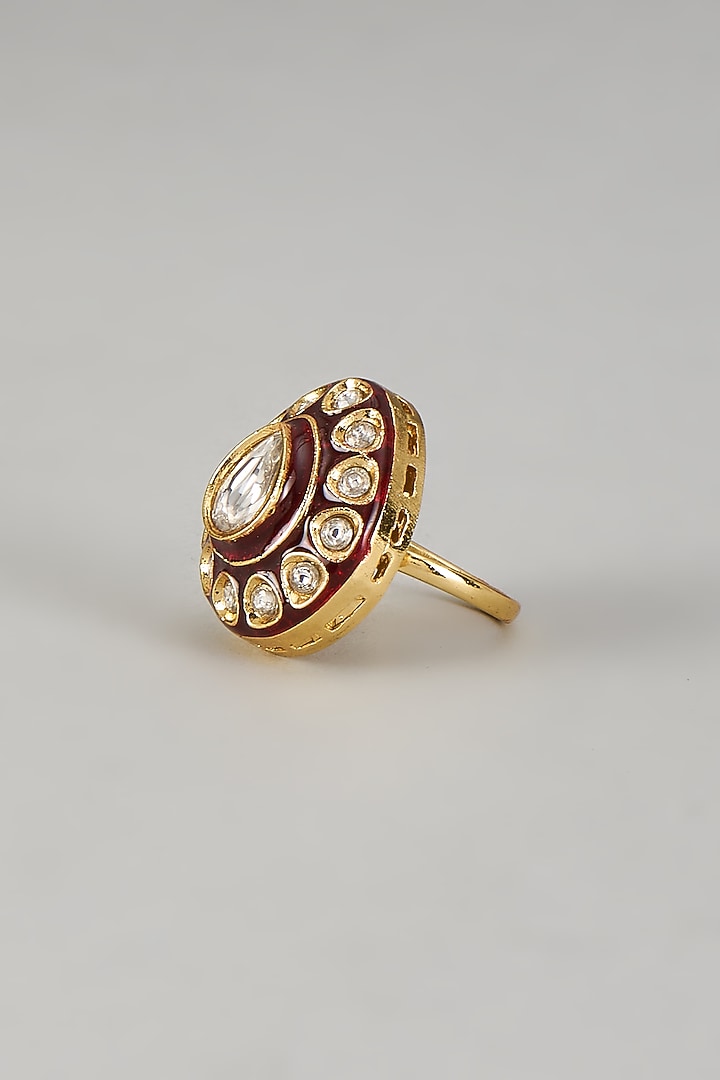 Gold Finish Kundan Polki Ring by VASTRAA Jewellery at Pernia's Pop Up Shop
