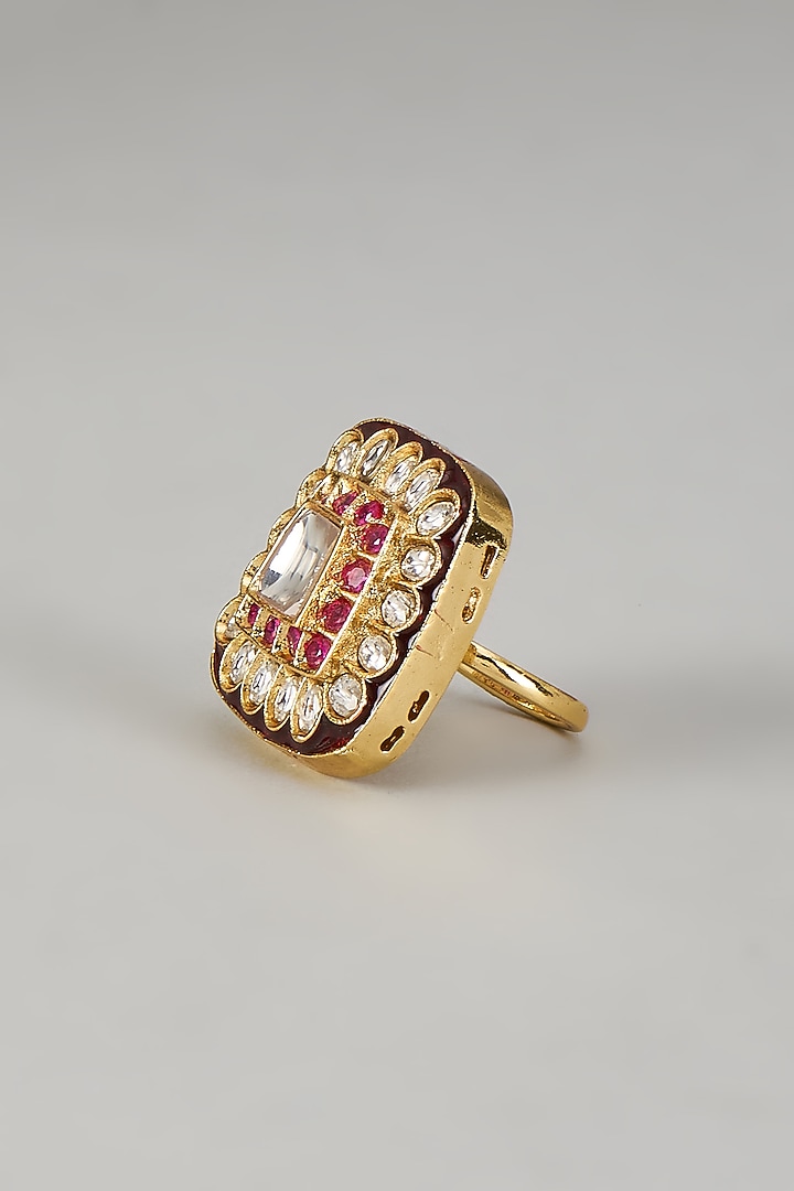 Gold Finish Kundan Polki Ring by VASTRAA Jewellery at Pernia's Pop Up Shop
