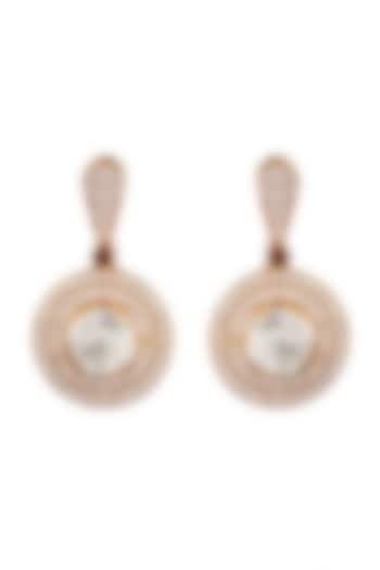 Gold Finish Zircon & Kundan Polki Earrings by VASTRAA Jewellery
