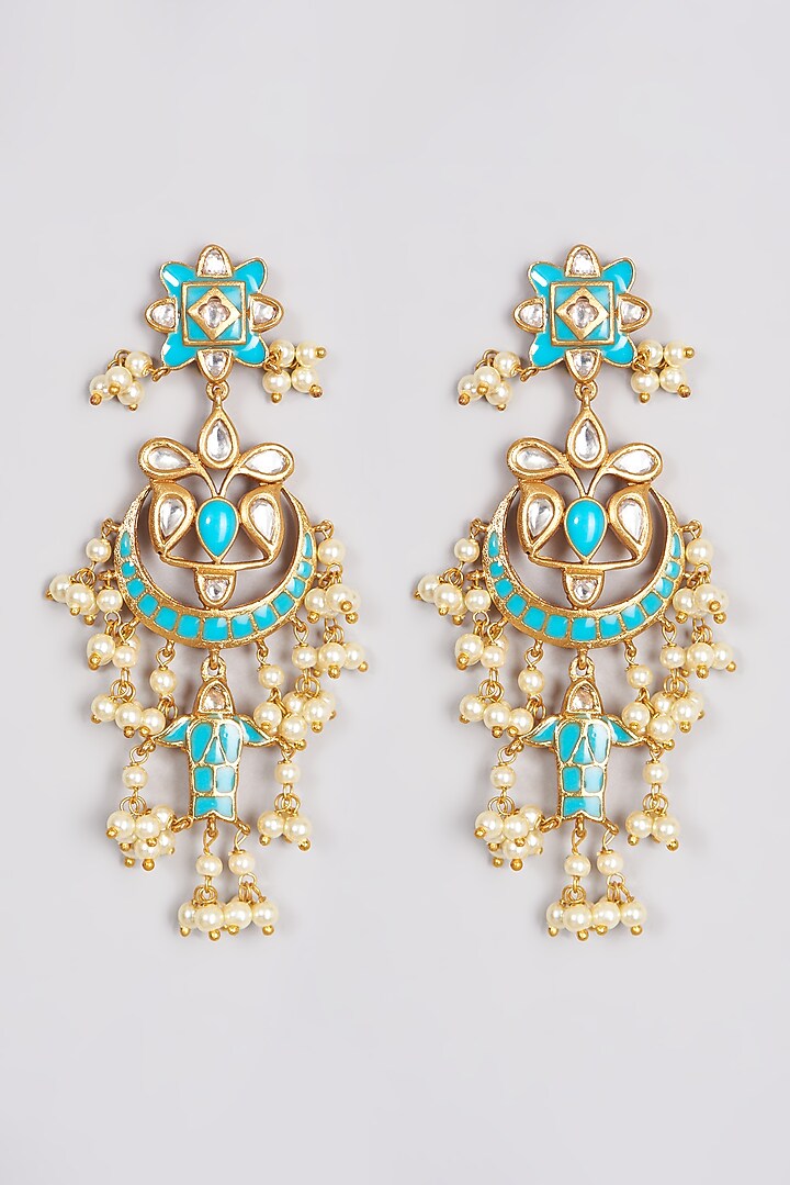 Gold Finish Pearl & Kundan Polki Necklace Set by VASTRAA Jewellery at Pernia's Pop Up Shop