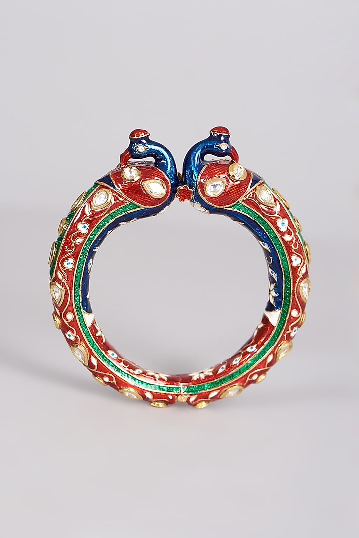 Gold Finish Kundan Polki & Synthetic Stone Bangles (Set of 2) by VASTRAA Jewellery at Pernia's Pop Up Shop