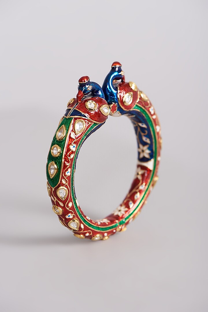 Gold Finish Kundan Polki & Synthetic Stone Bangles (Set of 2) by VASTRAA Jewellery at Pernia's Pop Up Shop