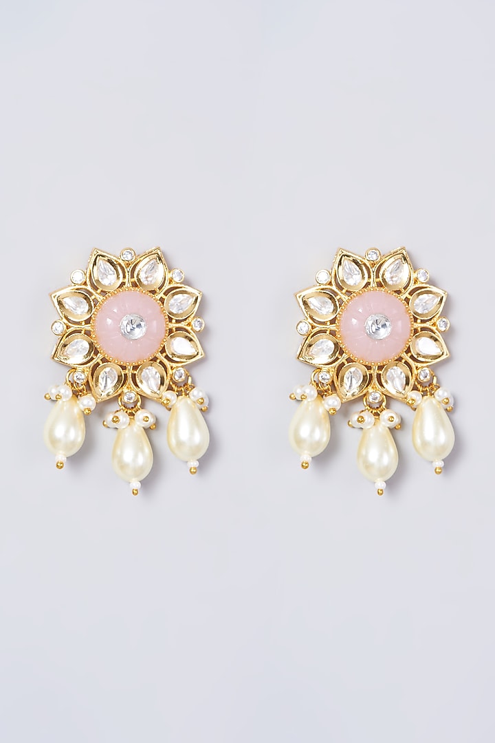 Gold Finish Kundan Polki & Pink Beaded Choker Necklace Set by VASTRAA Jewellery at Pernia's Pop Up Shop