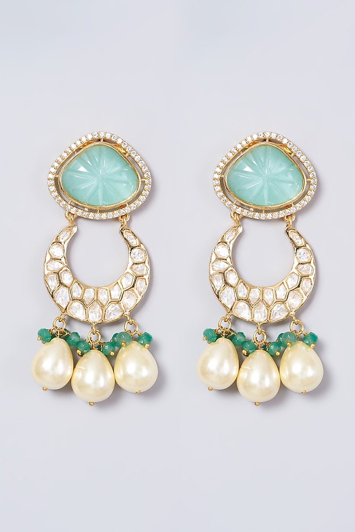 Gold Finish Kundan Polki & Sea Green Beaded Choker Necklace Set by VASTRAA Jewellery at Pernia's Pop Up Shop