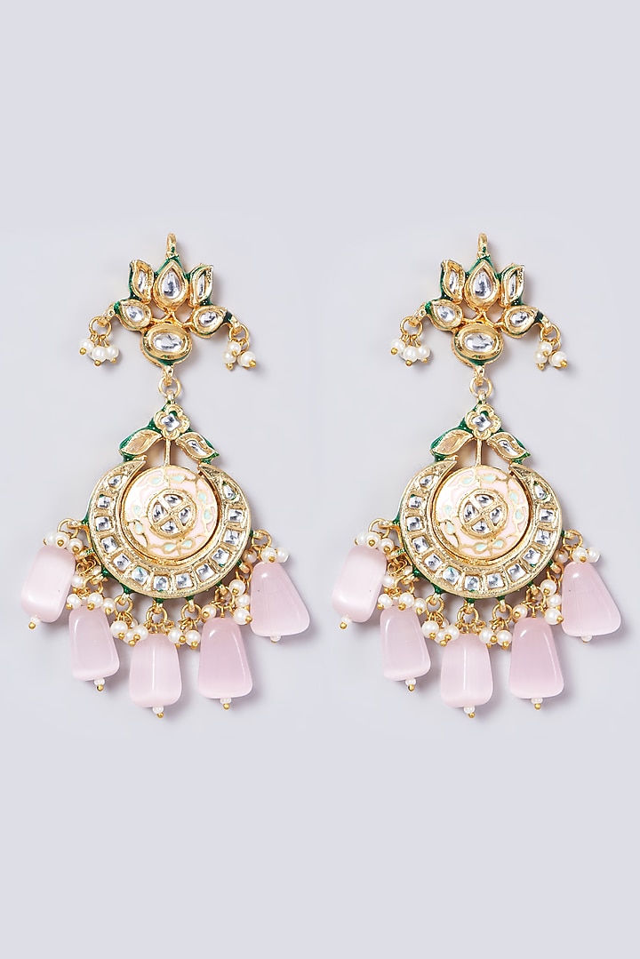 Gold Finish Kundan Polki & Pink Beaded Choker Necklace Set by VASTRAA Jewellery at Pernia's Pop Up Shop