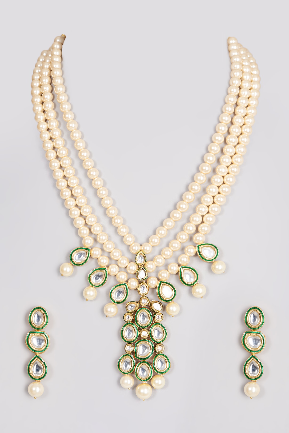 Golden, Pearly White, Coral, Kundan Polki, Necklace Set