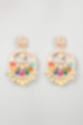 Gold Finish Kundan Polki & Multi Colored Stone Earrings by VASTRAA Jewellery