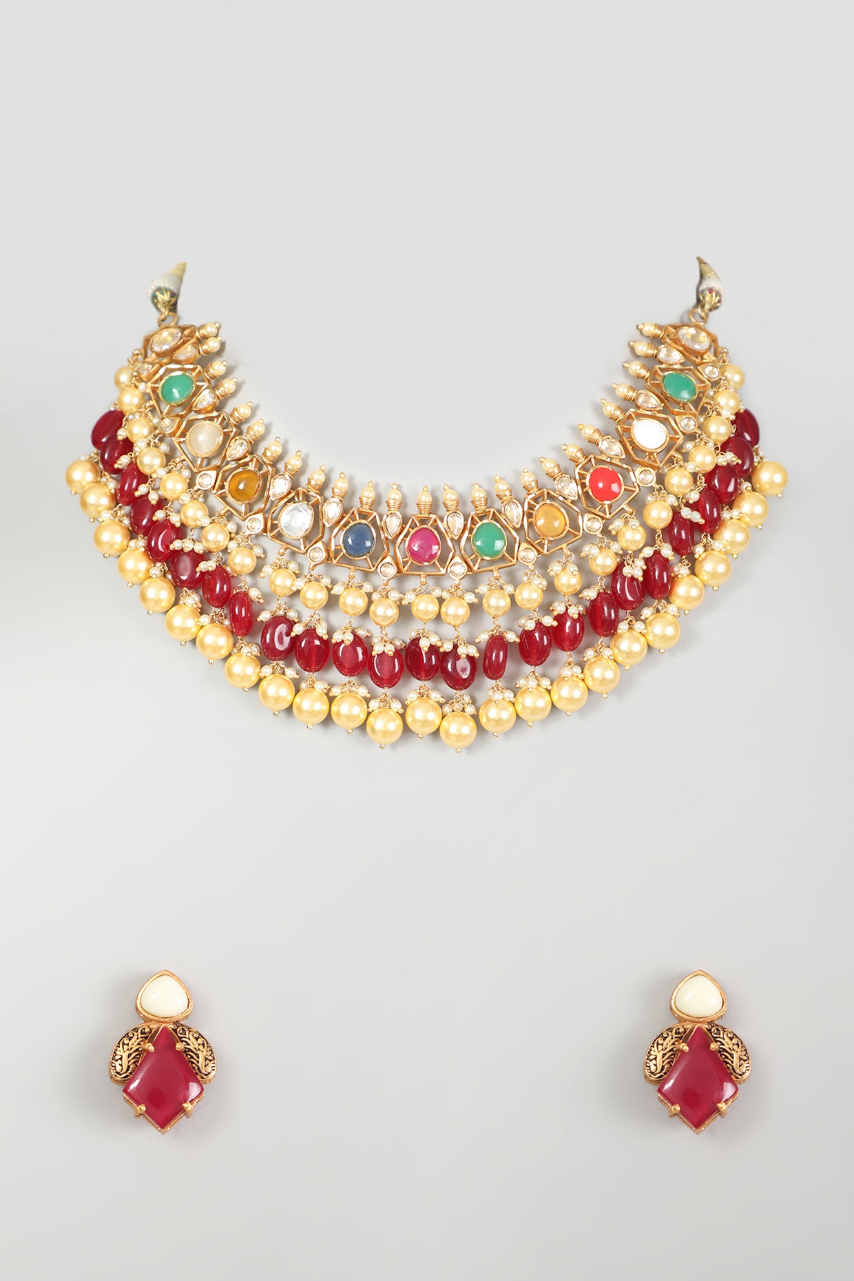 Multi Colored Stone Necklace Set 