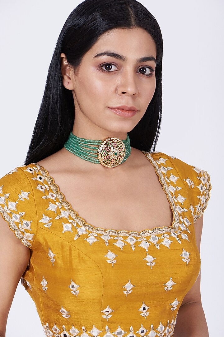 Gold Finish Pearl Choker Necklace by VASTRAA Jewellery at Pernia's Pop Up Shop