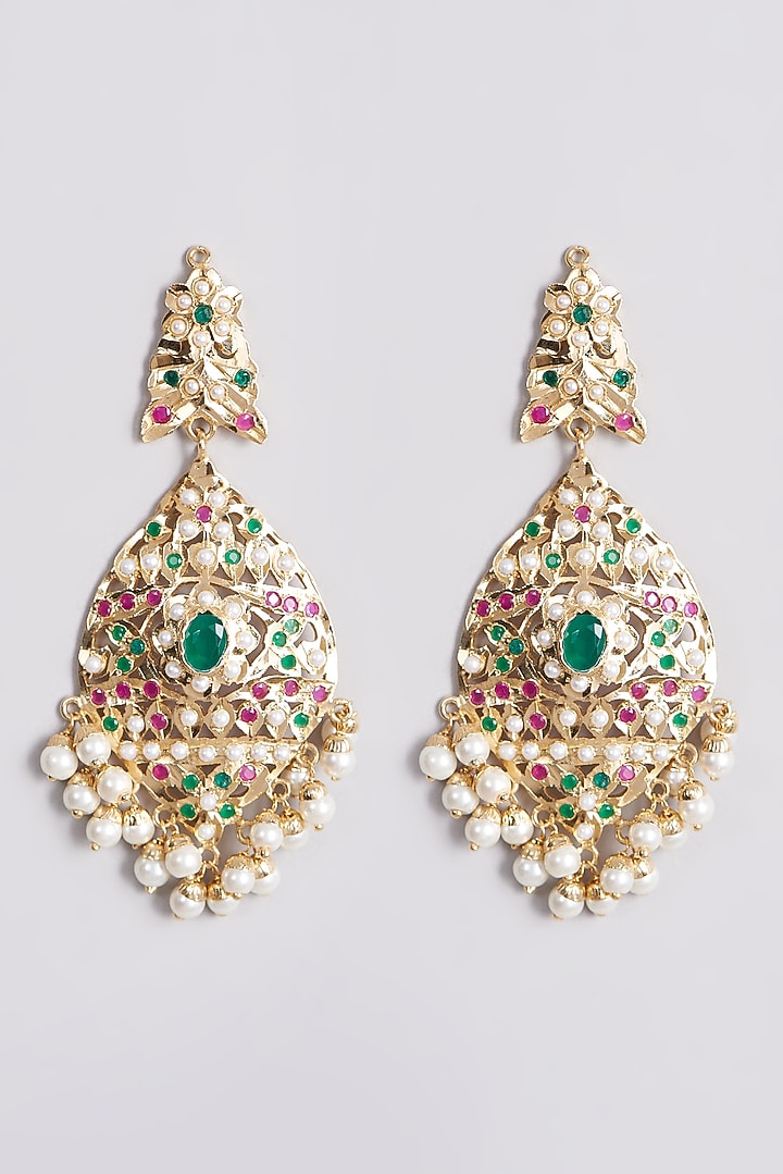 Gold Finish Pearl Dangler Earrings by VASTRAA Jewellery at Pernia's Pop Up Shop