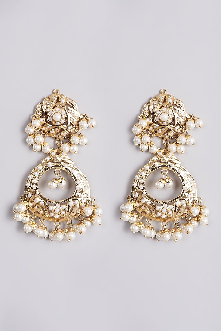 Gold Finish Pearl Earrings by VASTRAA Jewellery at Pernia's Pop Up Shop