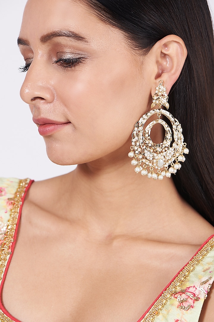 Gold Finish Pearl Earrings by VASTRAA Jewellery