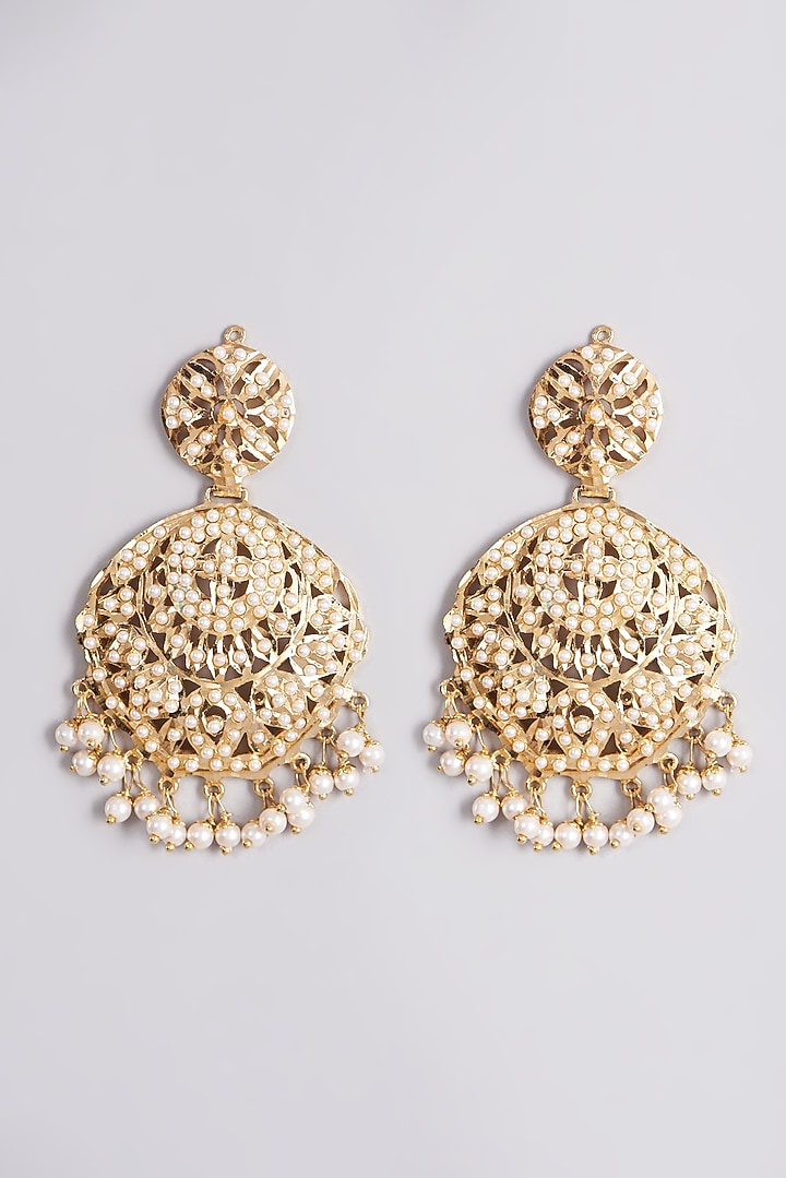 Gold Finish Pearl Earrings by VASTRAA Jewellery at Pernia's Pop Up Shop