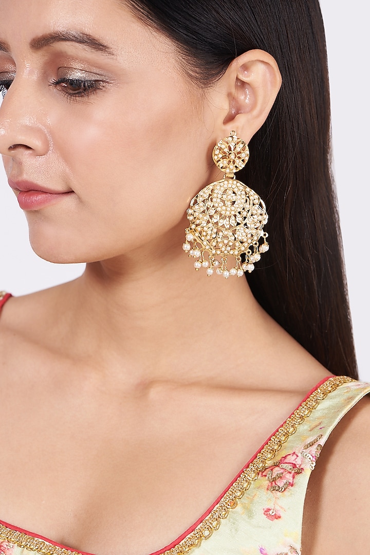 Gold Finish Pearl Earrings by VASTRAA Jewellery at Pernia's Pop Up Shop