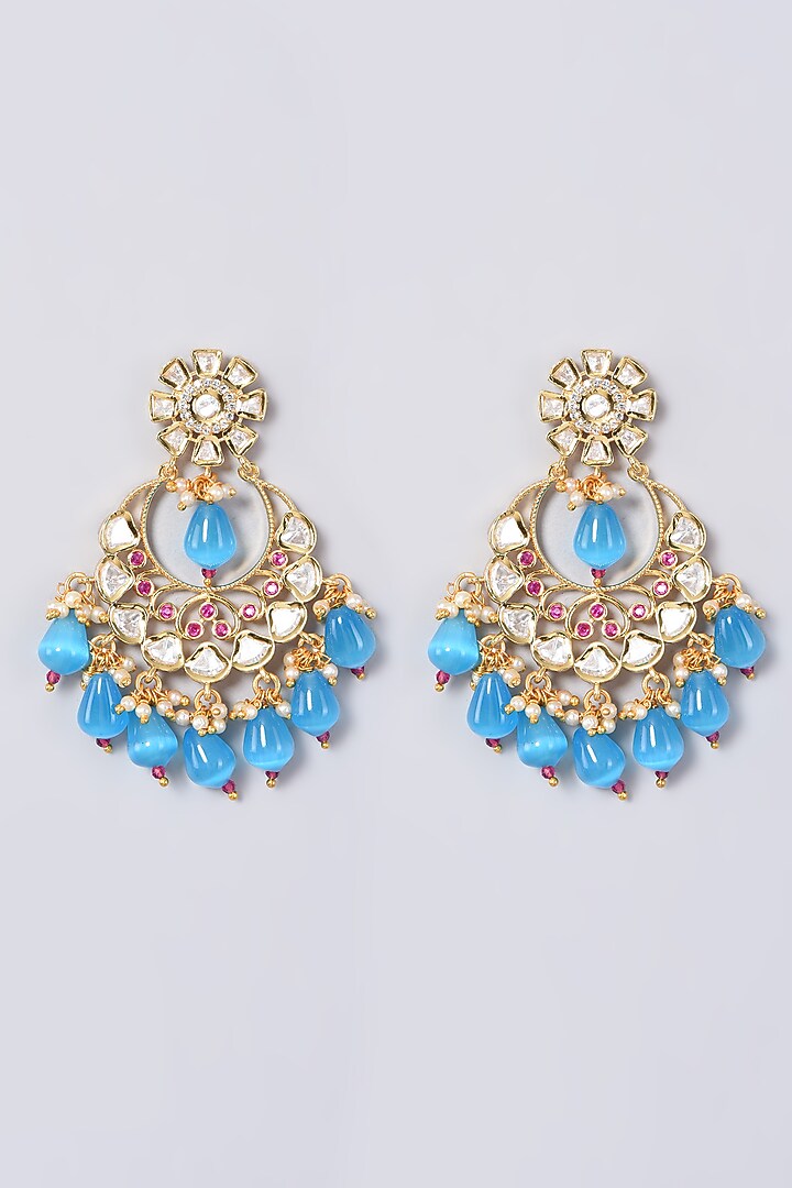 Gold Finish Kundan Polki Jhumka Earrings by VASTRAA Jewellery at Pernia's Pop Up Shop