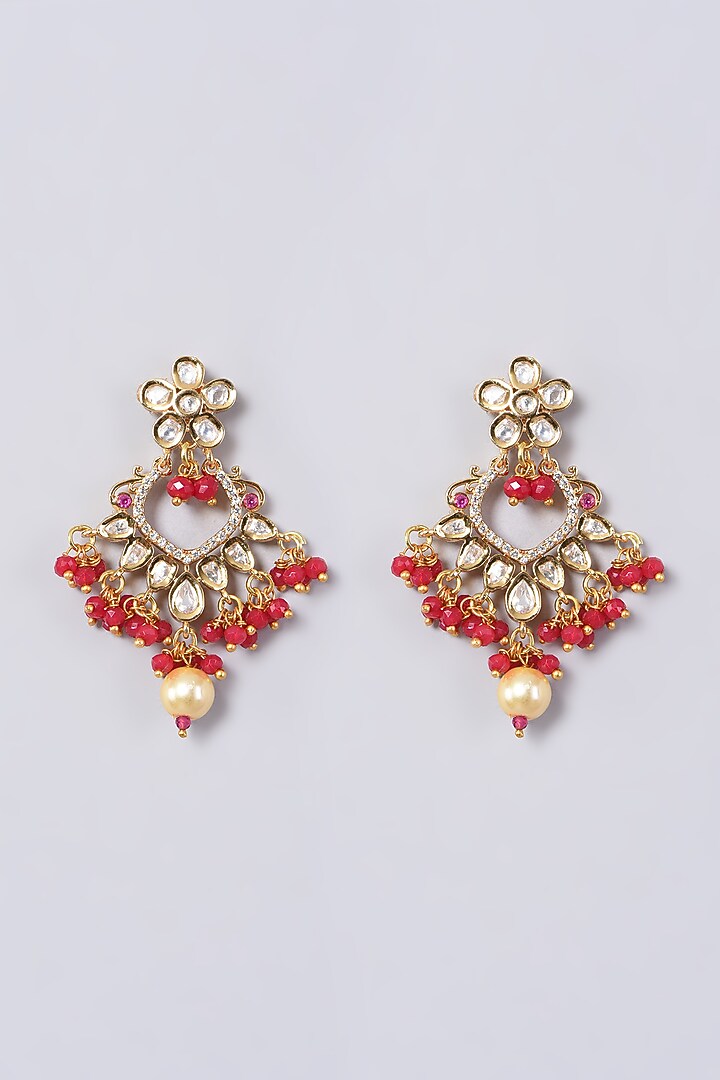 Gold Finish Kundan Polki & Pearl Earrings by VASTRAA Jewellery at Pernia's Pop Up Shop