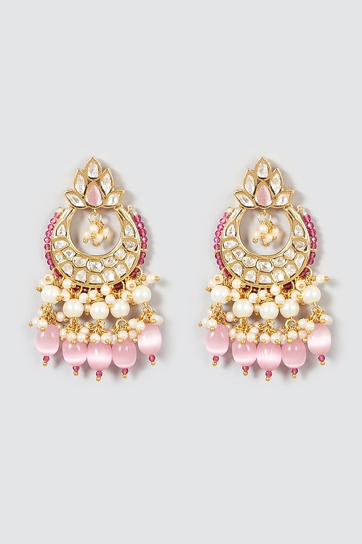 Gold Finish Kundan Polki & Pearl Dangler Earrings by VASTRAA Jewellery at Pernia's Pop Up Shop