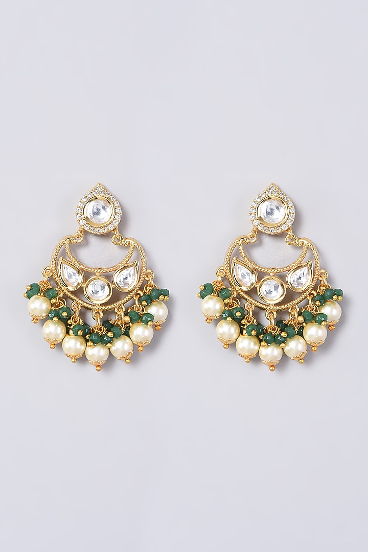 Gold Finish Kundan Polki & Zircon Earrings by VASTRAA Jewellery at Pernia's Pop Up Shop