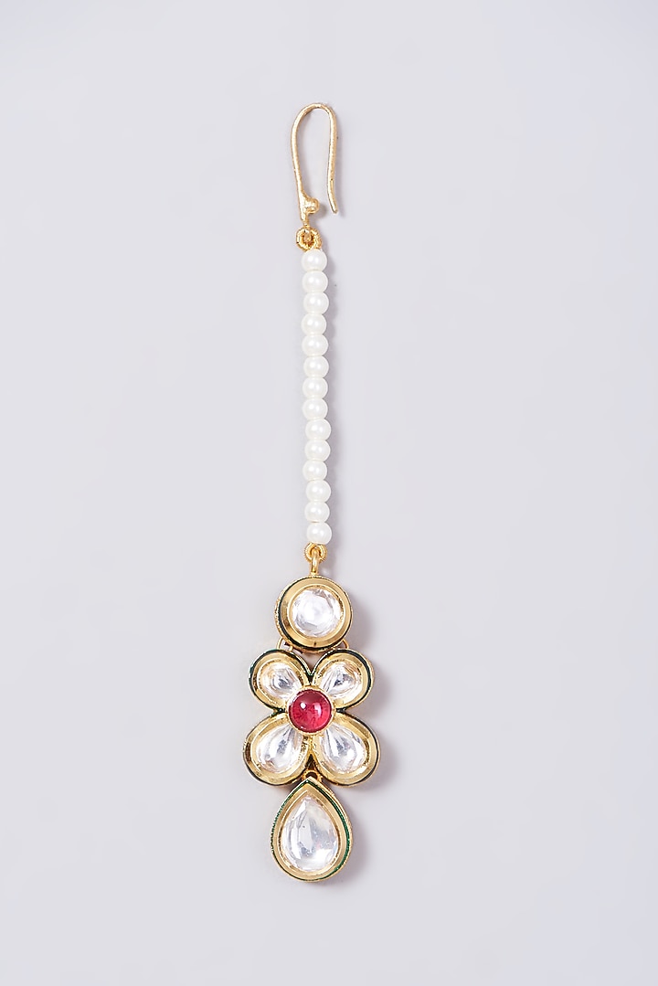 Gold Finish Fuchsia Stone Choker Necklace Set by VASTRAA Jewellery at Pernia's Pop Up Shop