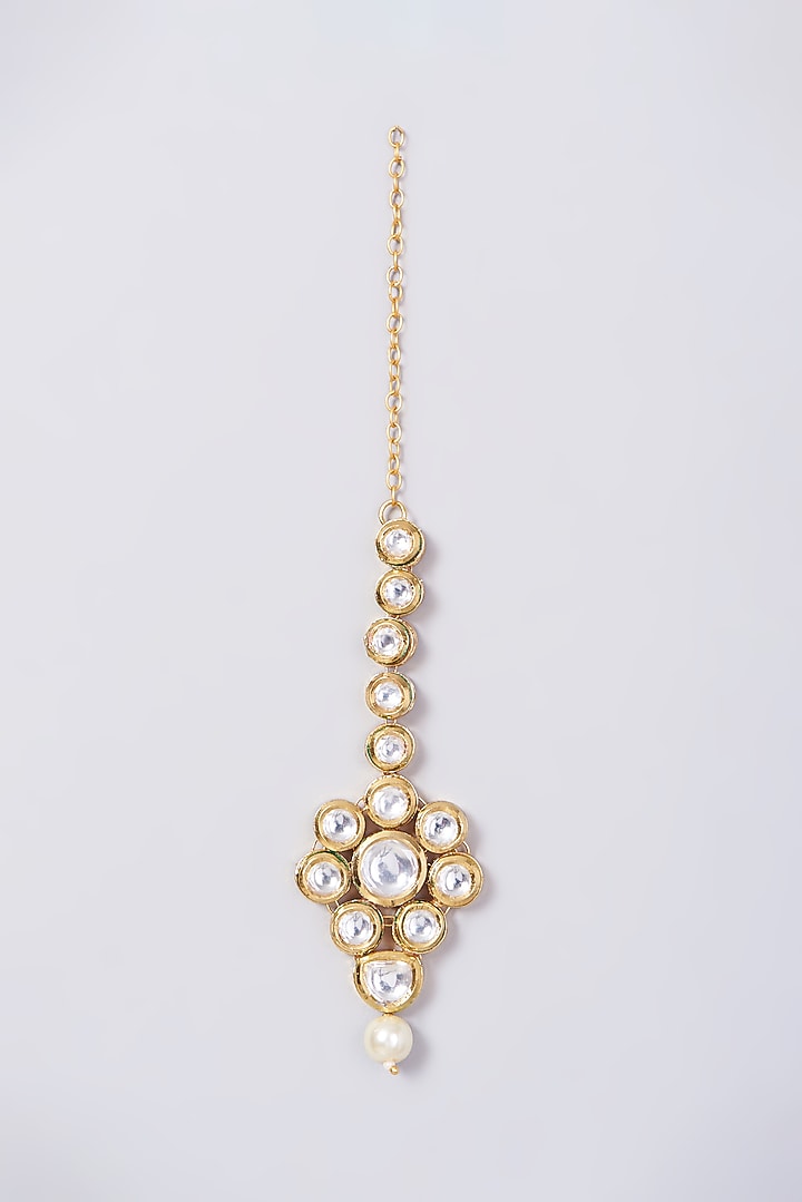 Gold Finish Kundan Polki Choker Necklace Set by VASTRAA Jewellery at Pernia's Pop Up Shop