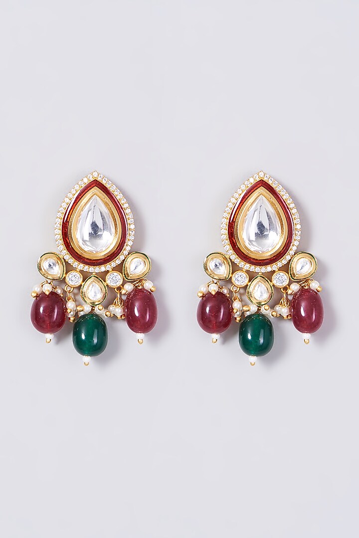 Gold Finish Green & Red Beaded Choker Necklace Set by VASTRAA Jewellery at Pernia's Pop Up Shop
