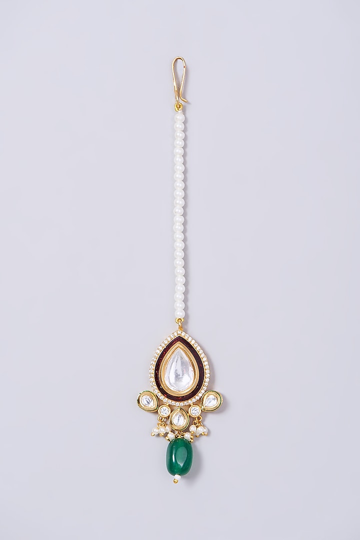Gold Finish Green & Red Beaded Enameled Choker Necklace Set by VASTRAA Jewellery at Pernia's Pop Up Shop