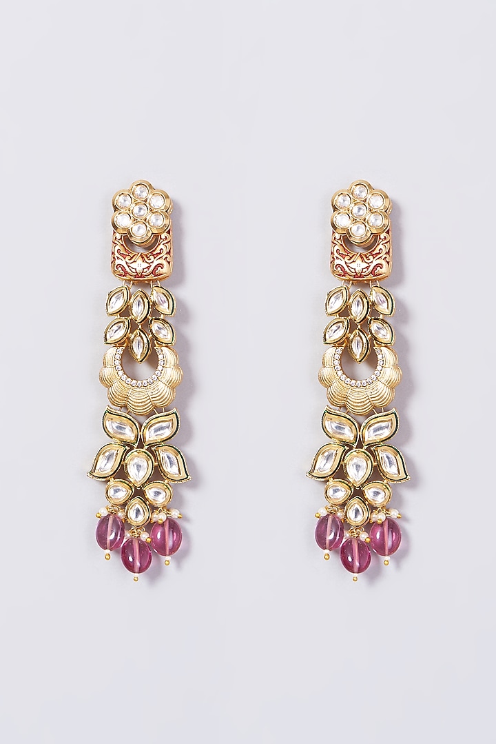 Gold Finish Kundan Polki & Pink Beaded Choker Necklace Set by VASTRAA Jewellery at Pernia's Pop Up Shop