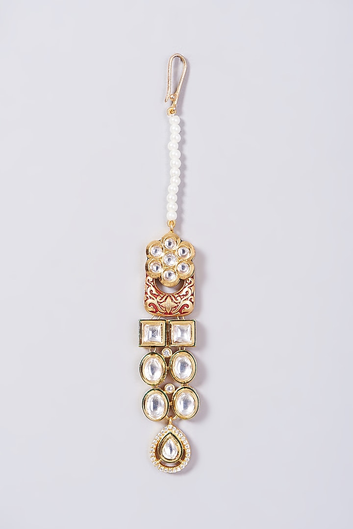 Gold Finish Kundan Polki Choker Necklace Set by VASTRAA Jewellery at Pernia's Pop Up Shop